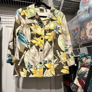 Chico's Floral Button-Up Jacket - Yellow, Blue, Brown